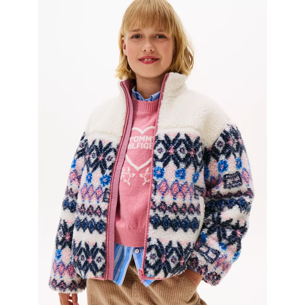 Tommy Hilfiger - Jacke, Gemusterte Fleecejacke, 12A, Weiss