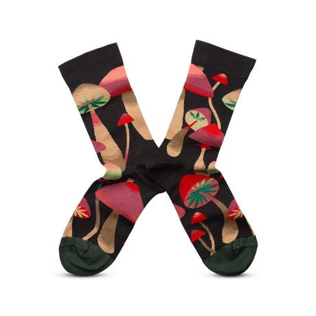 Bonne Maison Champignons Faux Noir Chaussettes  