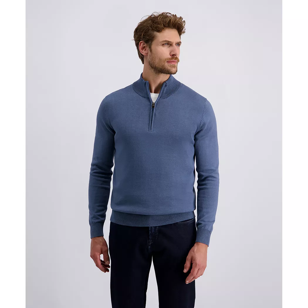 Strickpullover PIERRE CARDIN, Herren, Gr. 3XL, bering sea, Strick, Obermaterial: 100% Baumwolle, unifarben, regular fit normal, ohne Ausschnitt, Rippbündchen, Pullover Strickpullover, mit Troyer Kragen