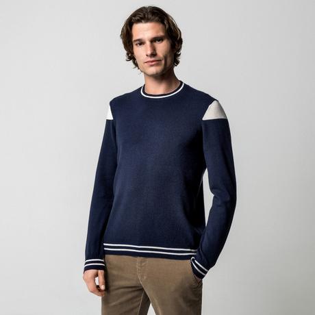 Manor Man Rundhals Pullover mit Kontraststreifen  