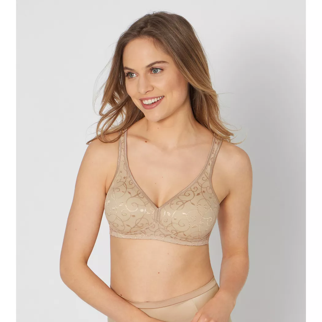 Bügelloser BH TRIUMPH "Modern Lace+Cotton", Damen, Gr. 75, Cup B, beige (neutral beige), Microtouch, Obermaterial: 50% Polyamid, 30% Baumwolle, 20% Elasthan, BHs, Spitzeneinsätze, starker Halt ohne Bügel, atmungsaktiv, leicht