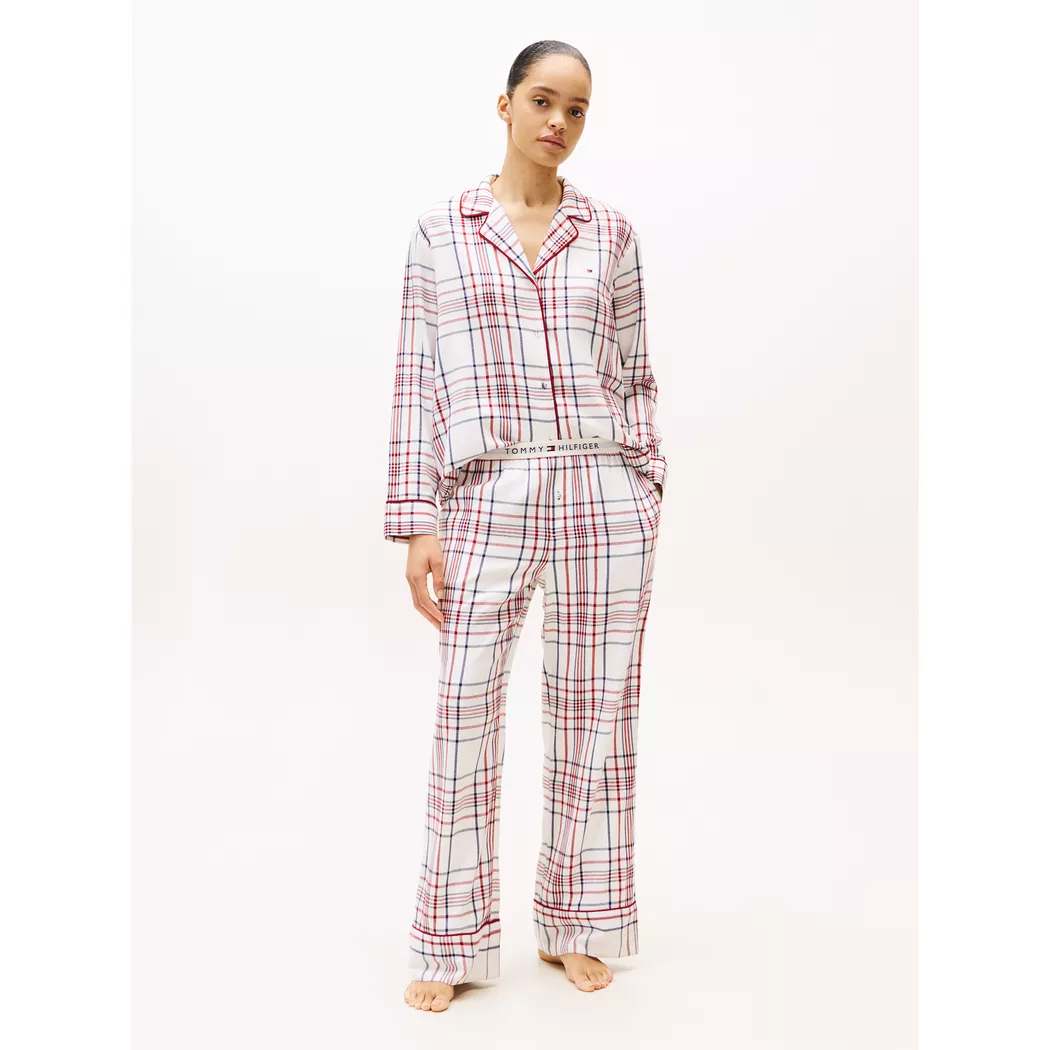 Tommy Hilfiger Pyjama à Manches Longues Uw0uw06155 City Plaid Ivory Silk S Femme