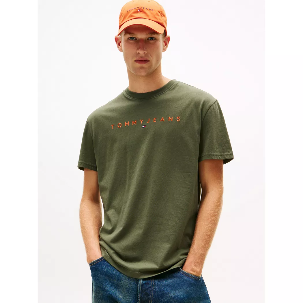 T-Shirt TOMMY JEANS "TJM REG LINEAR LOGO TEE EXT", Herren, Gr. XXL, pewter grün multi, Single Jersey, Obermaterial: 100% Baumwolle, Rundhals, Shirts T-Shirt