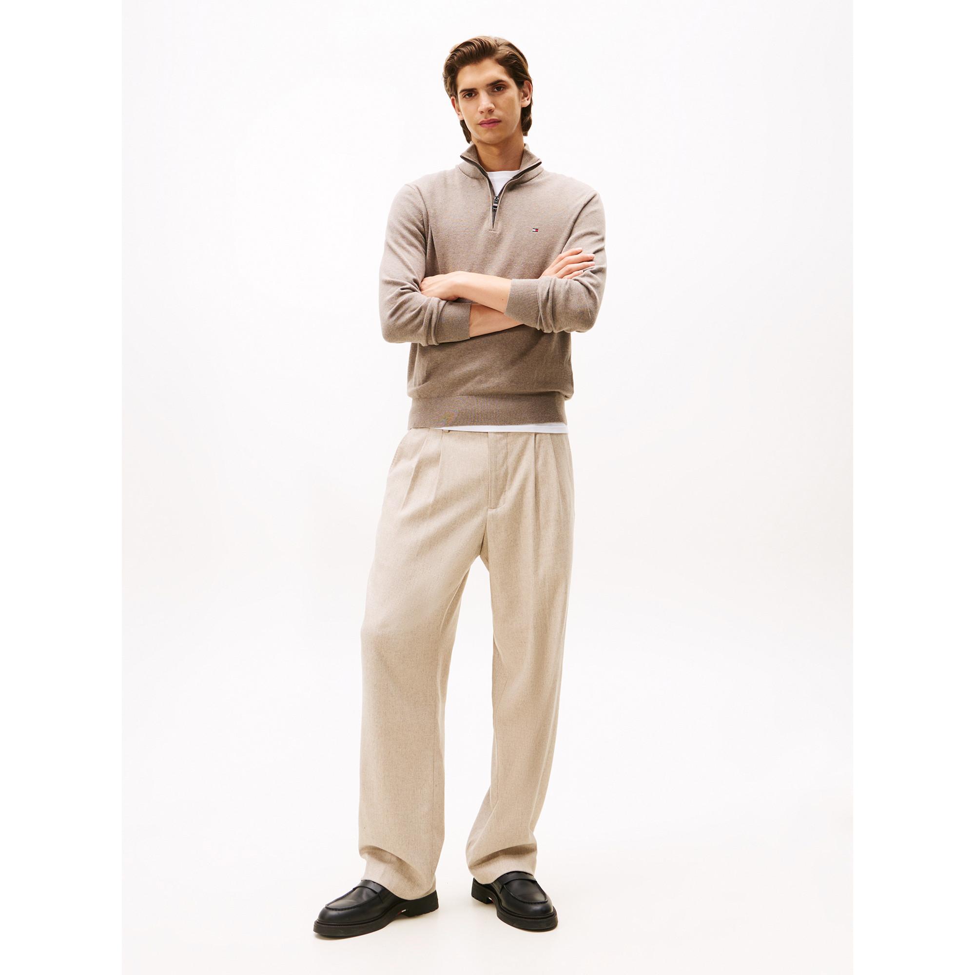 TOMMY HILFIGER Pima Coton Bio Cachemire Zip Mock Pull  