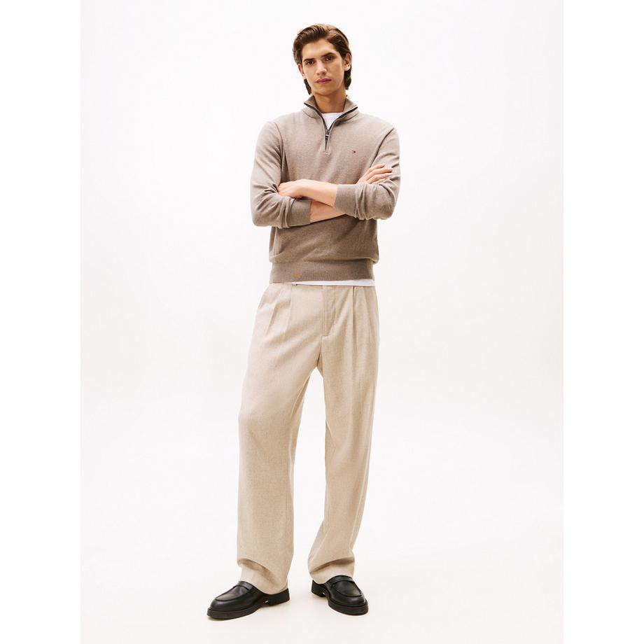 TOMMY HILFIGER Pima Coton Bio Cachemire Zip Mock Pull  