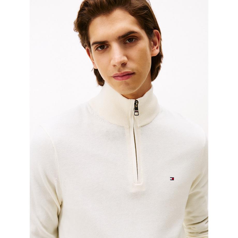 TOMMY HILFIGER Pima Coton Bio Cachemire Zip Mock Pull  