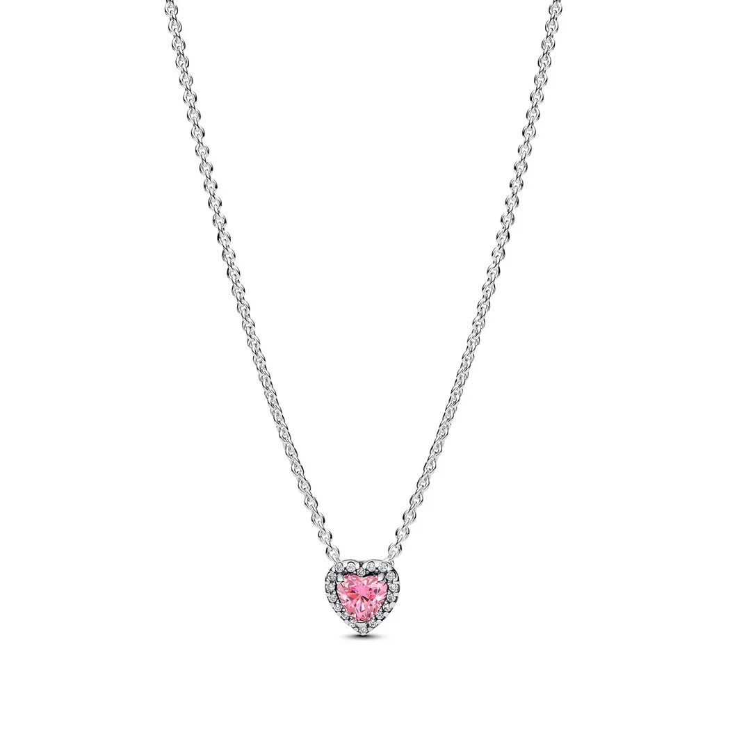 Pandora Silver Elevated Heart Pink Crystal Necklace