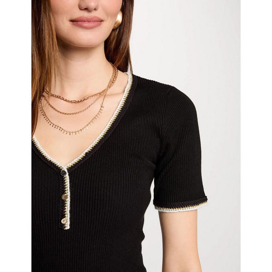 MORGAN Gerippter Kurzarm Pullover  