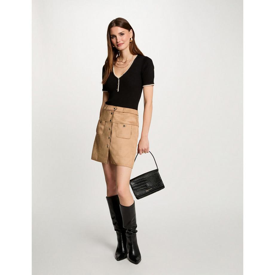 MORGAN Gerippter Kurzarm Pullover  