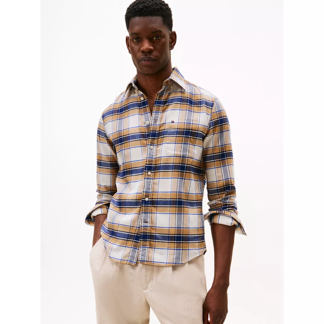 Tommy Hilfiger pour homme. MW0MW42400 Chemise à rayures bleu bengale (XL), Casuel, Lin, Manche longue 3