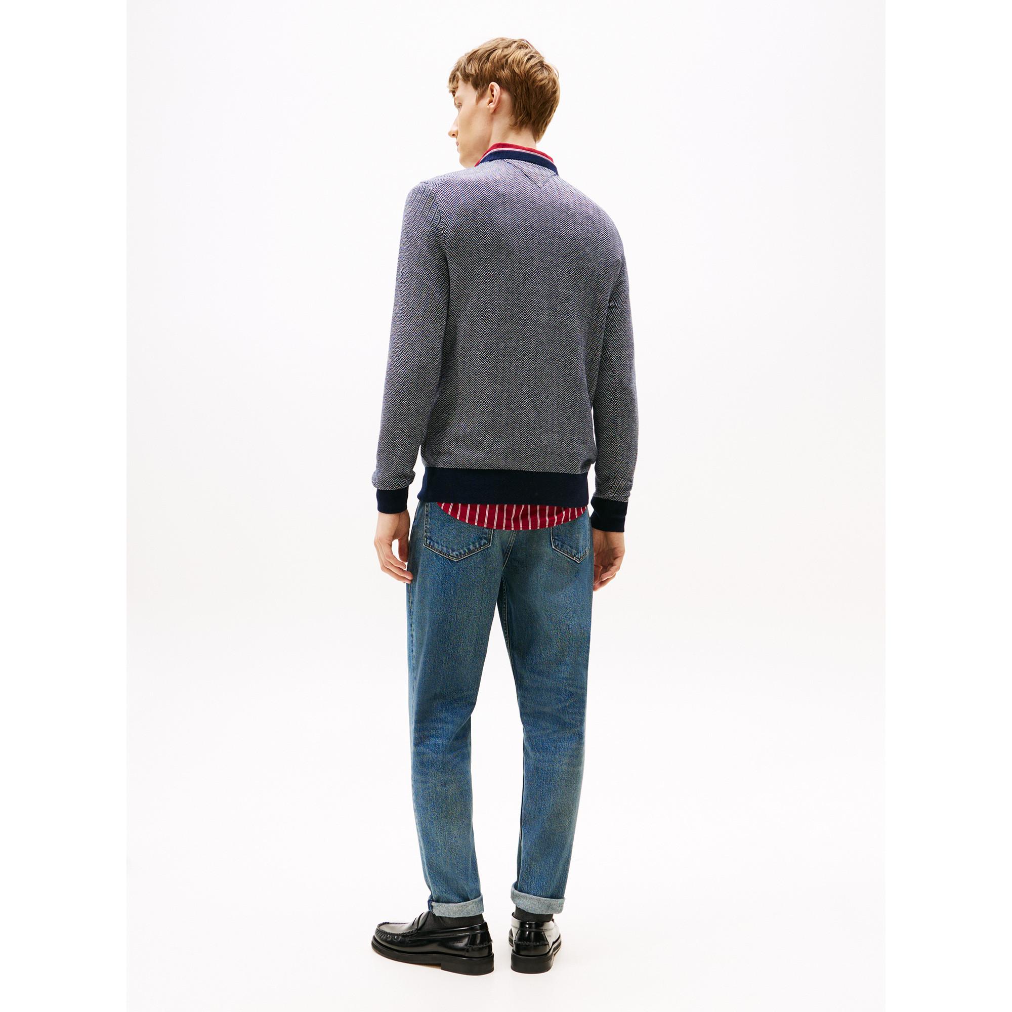 TOMMY HILFIGER Pima Baumwolle Kaschmir Fischgrät Rundhals Pullover  