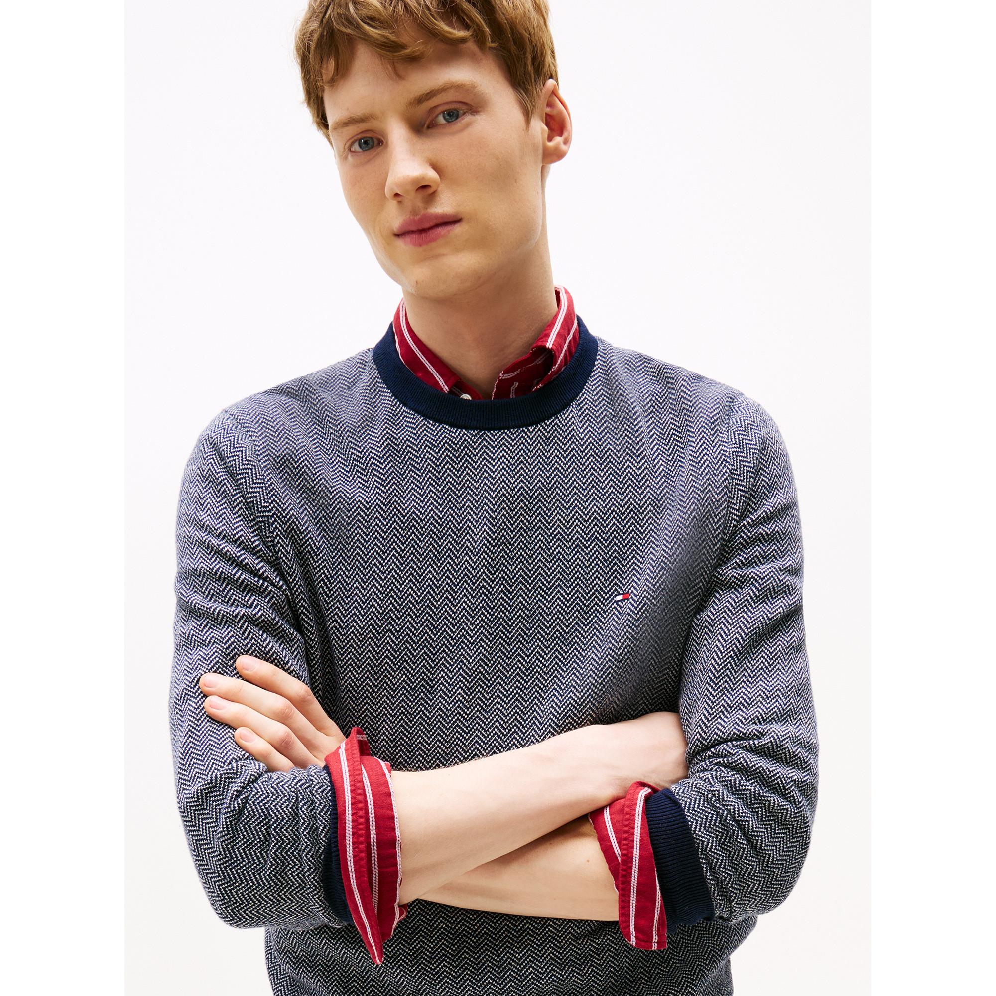 TOMMY HILFIGER Pima Baumwolle Kaschmir Fischgrät Rundhals Pullover  