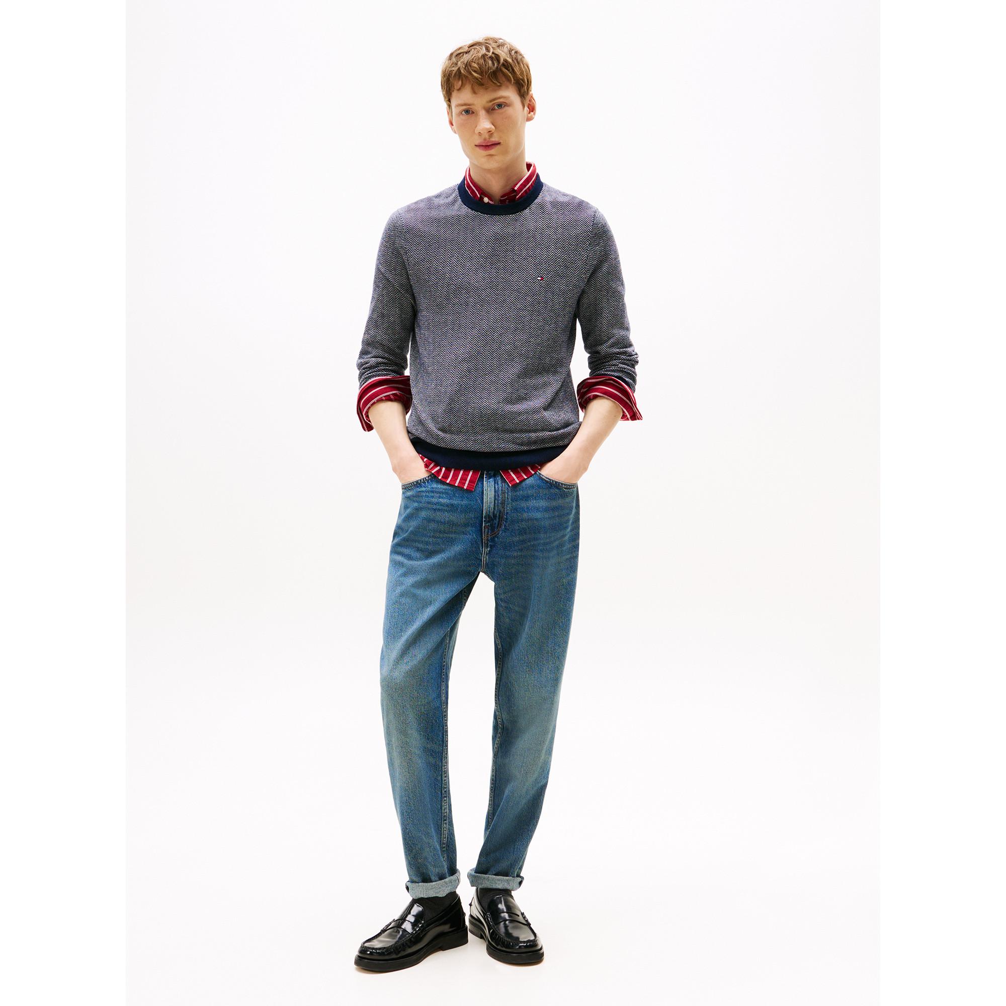 TOMMY HILFIGER Pima Baumwolle Kaschmir Fischgrät Rundhals Pullover  