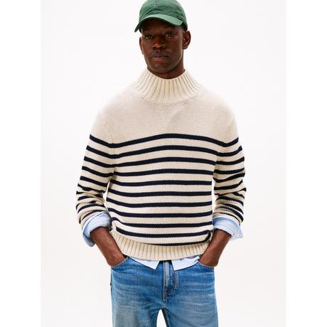 TOMMY HILFIGER Breton Cotton Stripe Mock Neck Pullover  