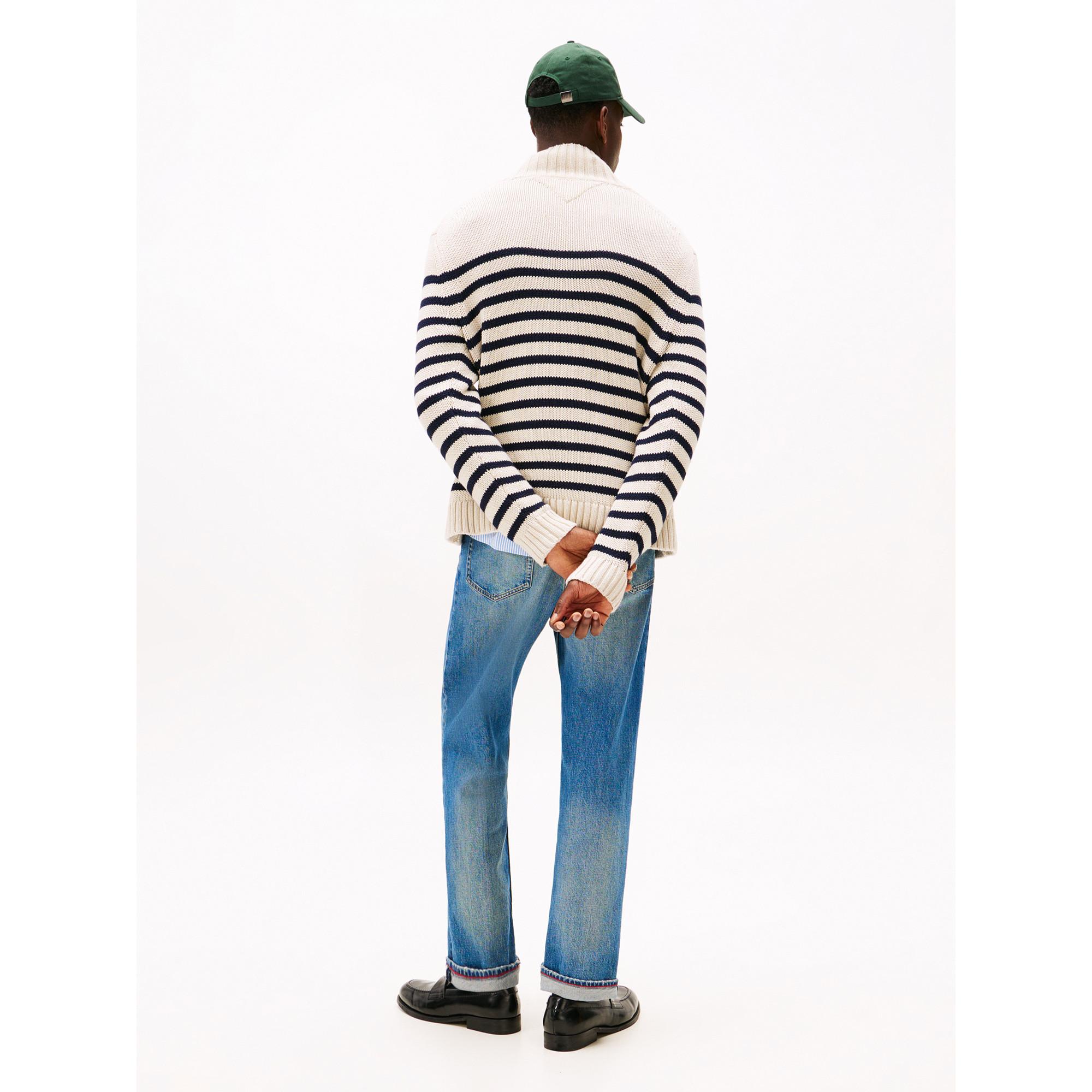 TOMMY HILFIGER Breton Cotton Stripe Mock Neck Pullover  
