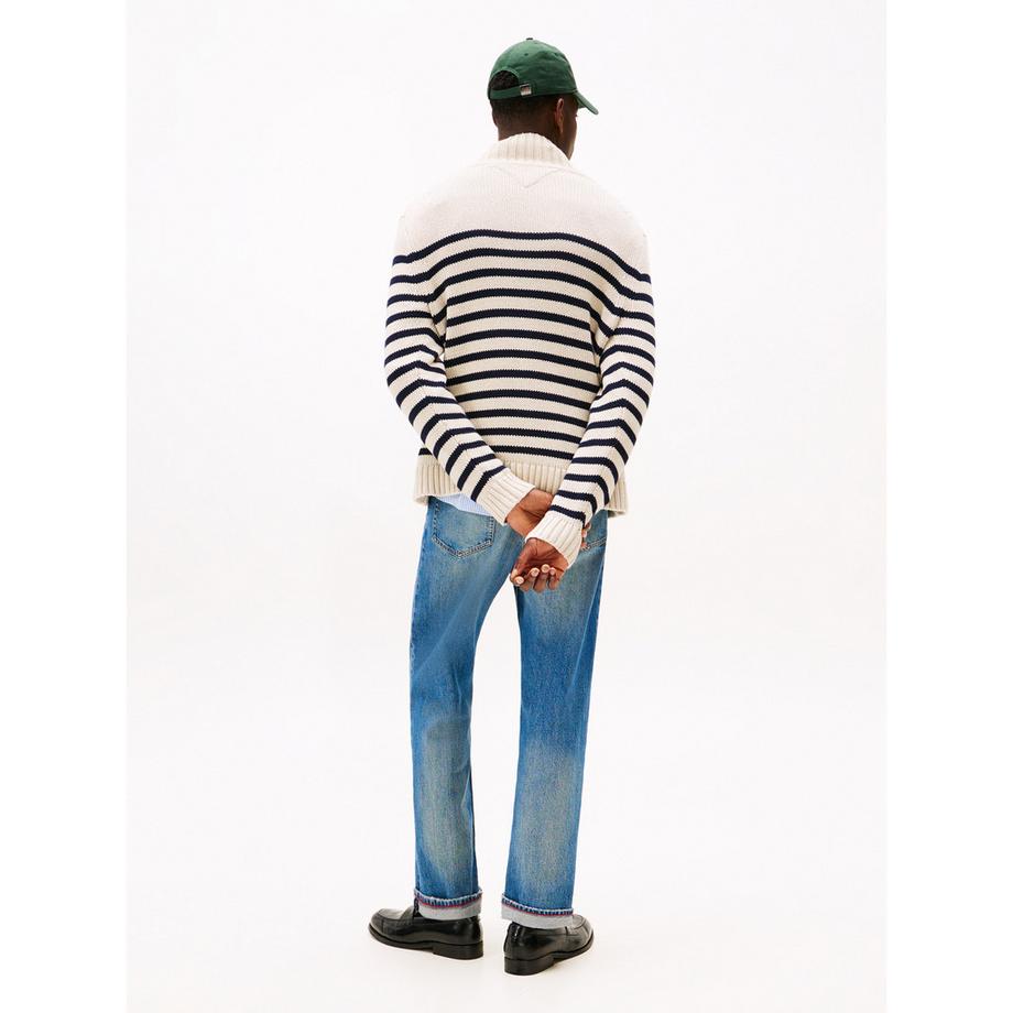 TOMMY HILFIGER Breton Cotton Stripe Mock Neck Pullover  