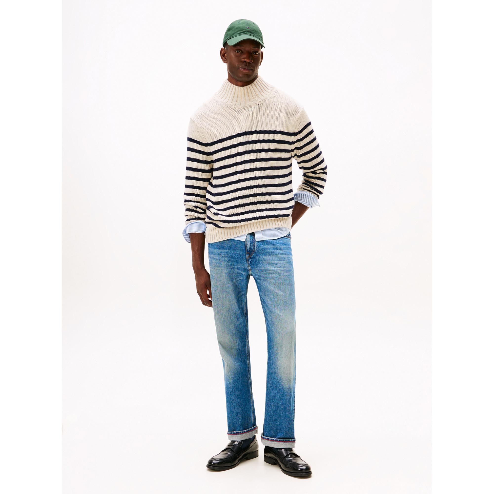TOMMY HILFIGER Breton Cotton Stripe Mock Neck Pullover  