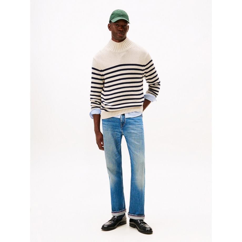 TOMMY HILFIGER Breton Cotton Stripe Mock Neck Pullover  