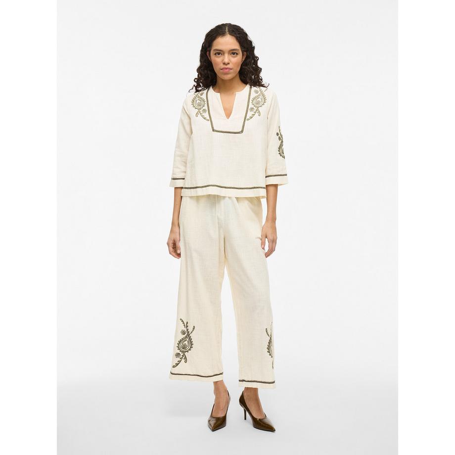 VILA Bestickte High Waist Weite Hose  