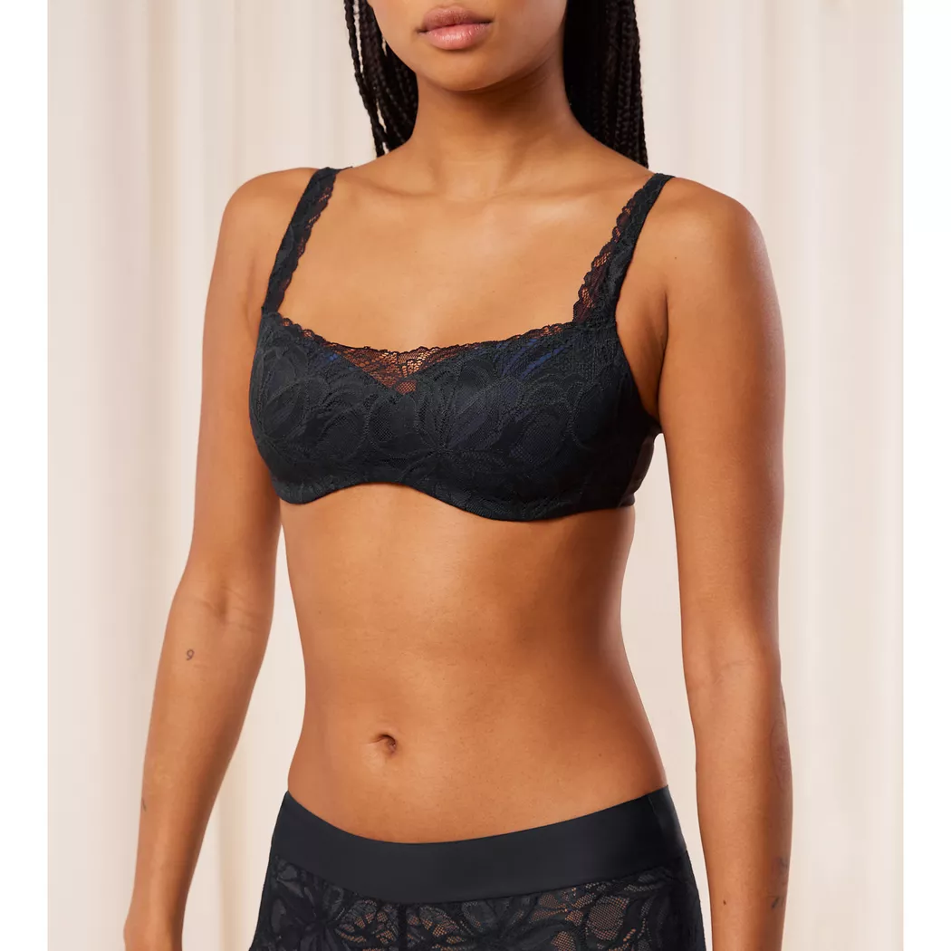 Bügel-BH TRIUMPH "Wild Azalea Florale WP", Damen, Gr. 75, Cup D, schwarz, Microtouch, Obermaterial: 56% Polyester, 28% Polyamid, 16% Elasthan, BHs Bügel-BH, mit Stickerei