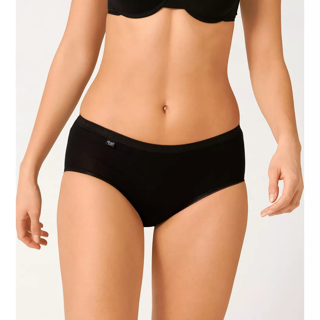 Midislip SLOGGI "Basic+", Damen, Gr. 42, schwarz, Single Jersey, Obermaterial: 95% Baumwolle, 5% Elasthan, leicht transparent, unifarben, körpernah, Unterhosen, perfekter Sitz, feminin, Baumwollmischung, Single Jersey, weich