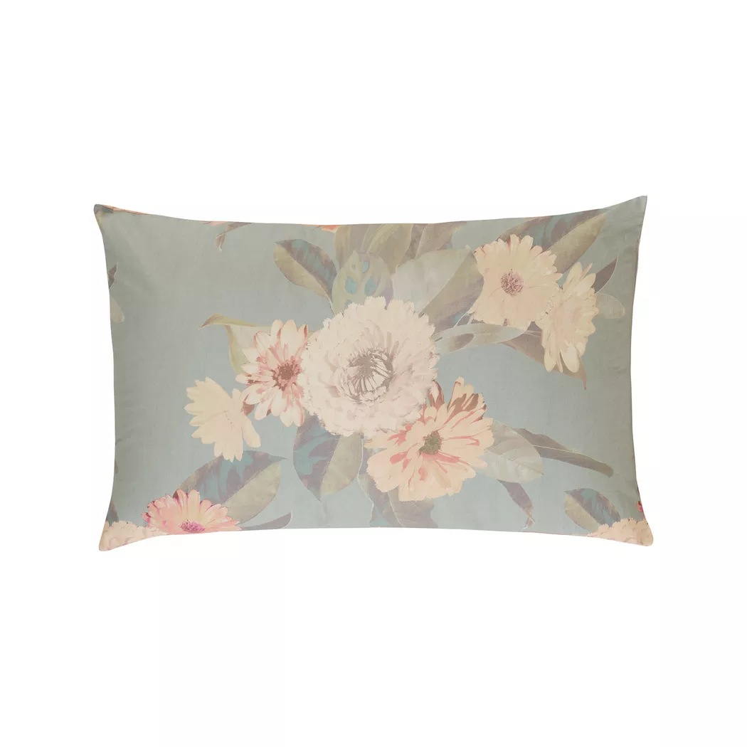 Kas - Kissenbezug, Fleur Blumenmuster Kissenbezug, 50 x 90 cm, Aquamarine