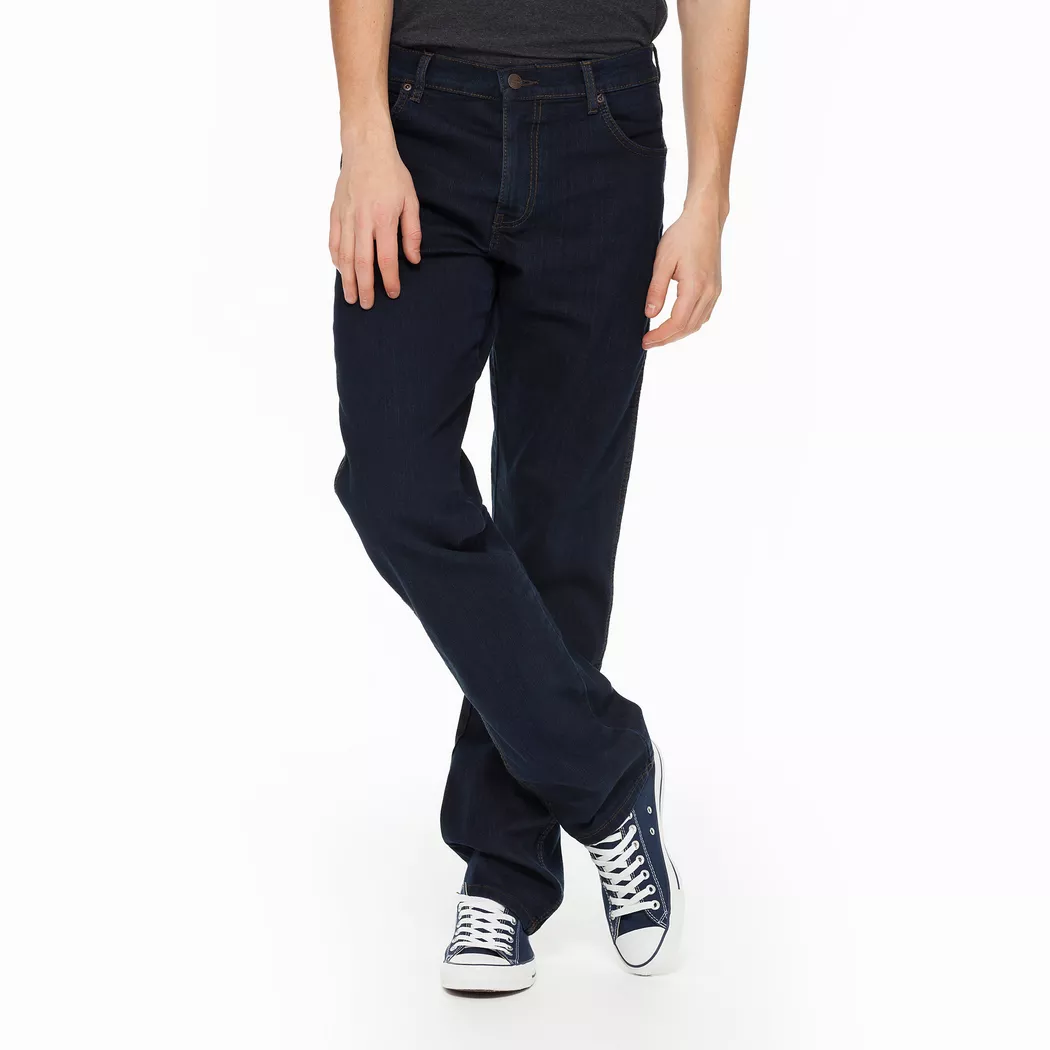 Gerade Jeans WRANGLER "Texas", Herren, Gr. 38, Länge 30, blau (blau schwarz), Denim/Jeans, Obermaterial: 82% Baumwolle, 15% Polyester, 3% Elasthan, overdyed, Basic, regular fit lang, Jeans, Topseller