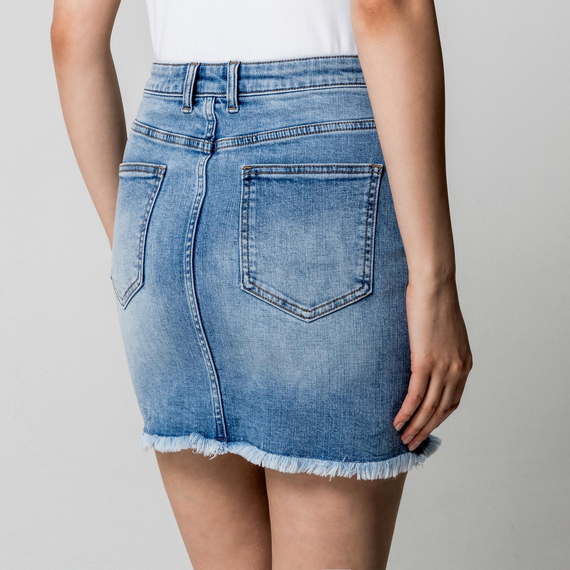 Manor Woman Mini-jupe en jean avec ourlet effiloché  