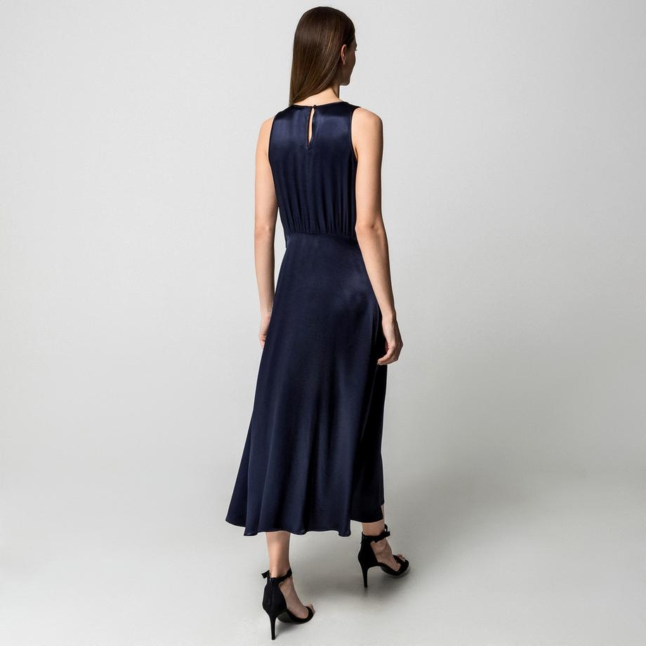 Manor Woman Abito Midi Senza Maniche in Raso con Volant  