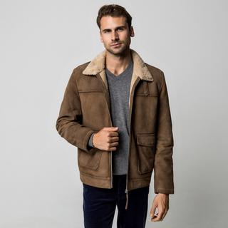 Manor Man Lederjacke mit Stehkragen  