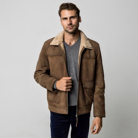 Manor Man Lederjacke mit Stehkragen  