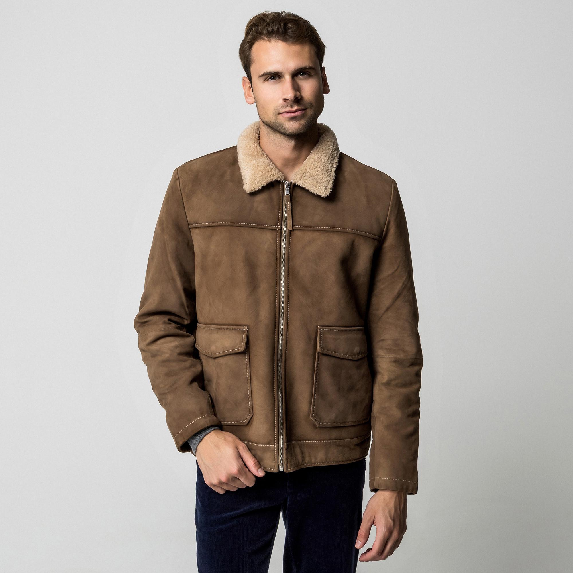 Manor Man Lederjacke mit Stehkragen  