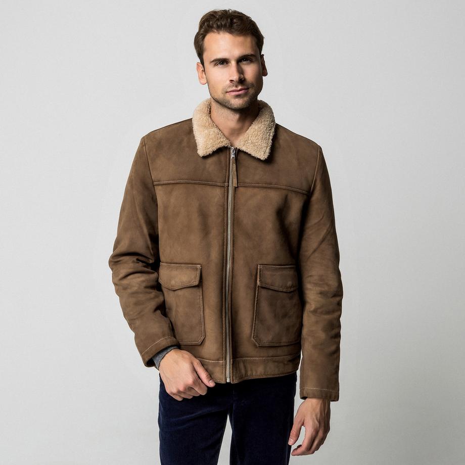 Manor Man Giacca in pelle con colletto alla coreana  