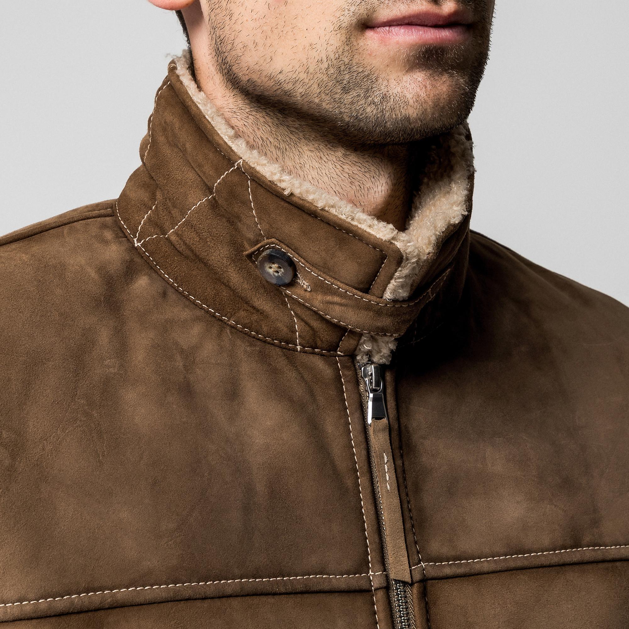 Manor Man Lederjacke mit Stehkragen  