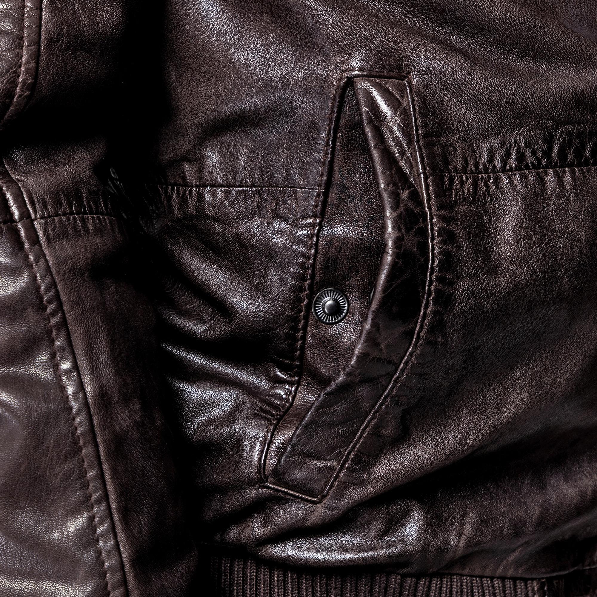 Manor Man Veste en cuir avec col en fourrure amovible  