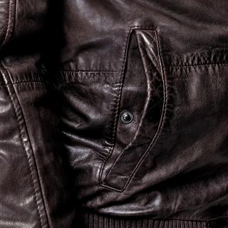 Manor Man Veste en cuir avec col en fourrure amovible  