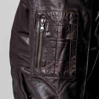 Manor Man Veste en cuir avec col en fourrure amovible  