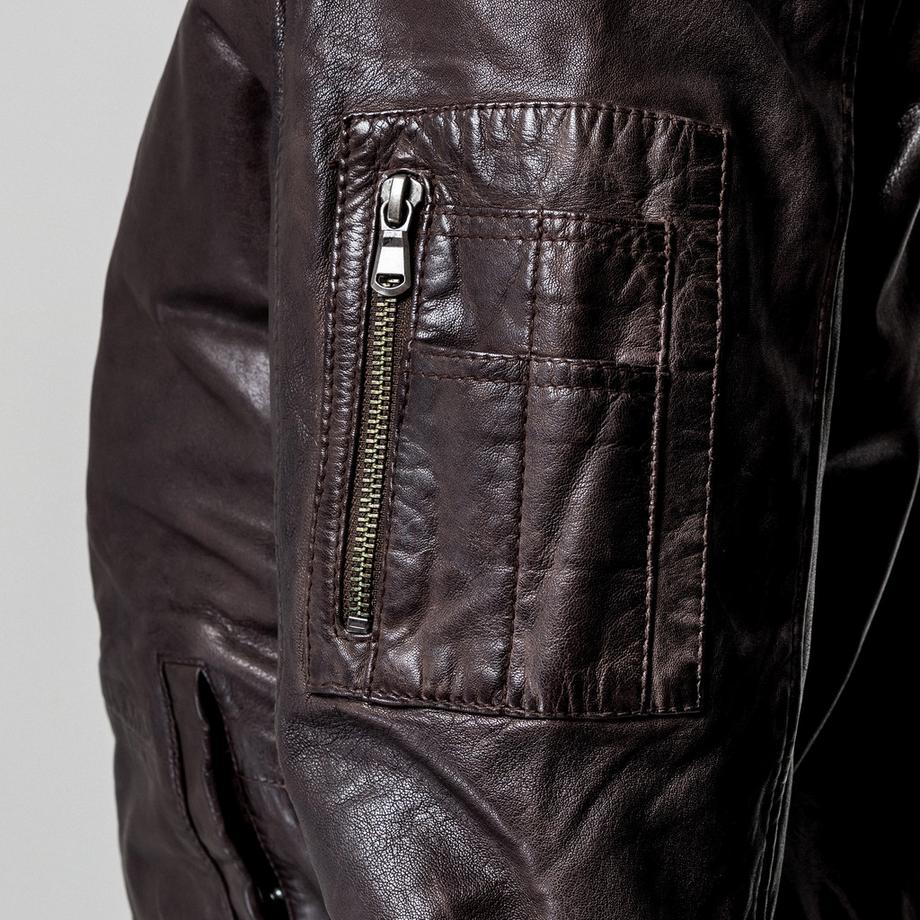 Manor Man Lederjacke mit abnehmbarem Fellkragen  