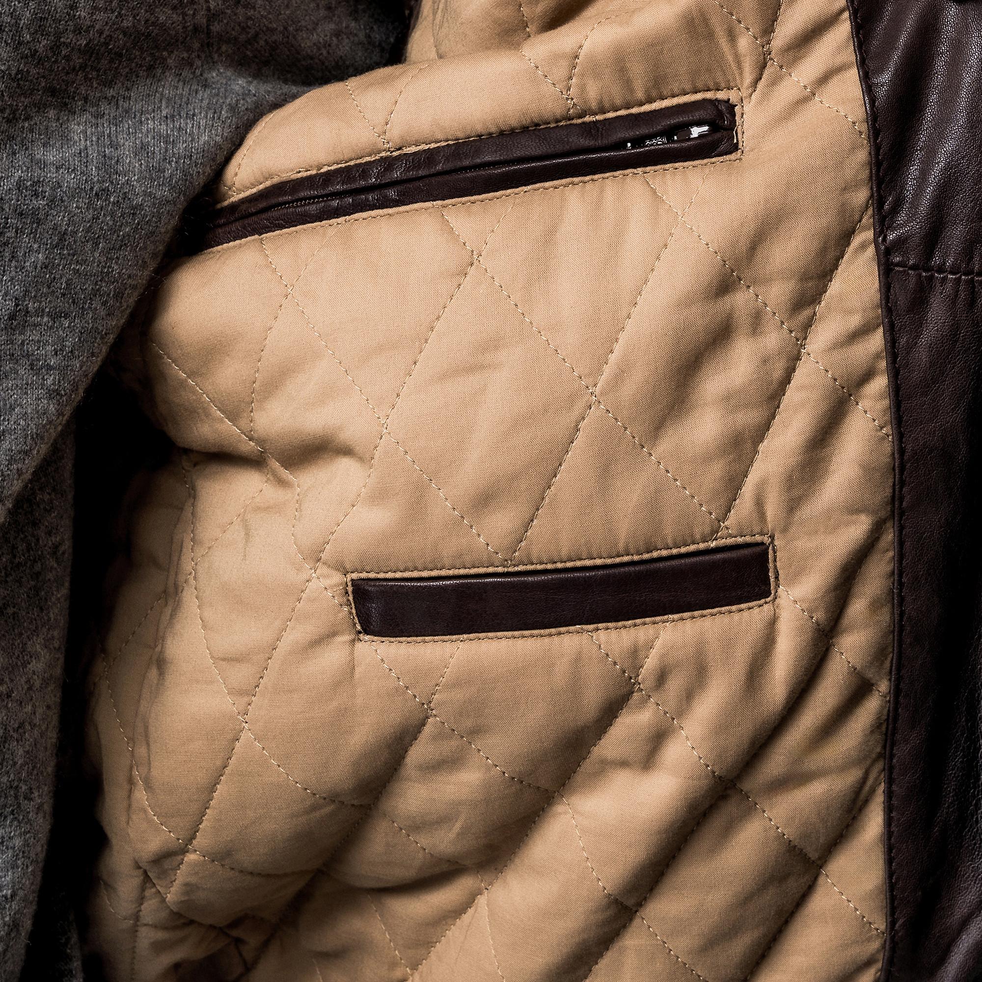 Manor Man Veste en cuir avec col en fourrure amovible  