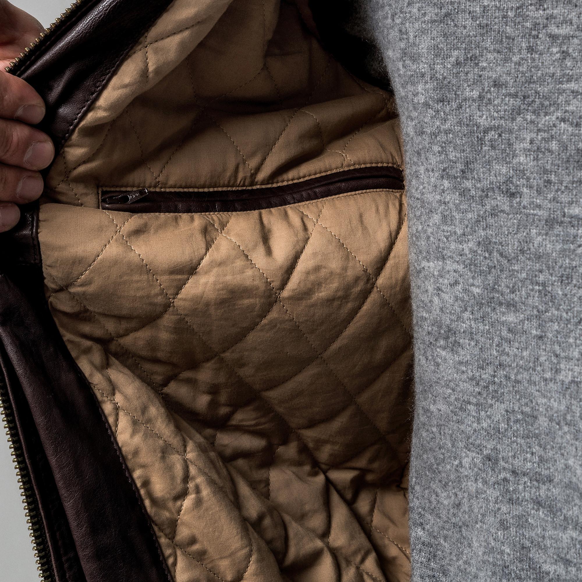 Manor Man Veste en cuir avec col en fourrure amovible  