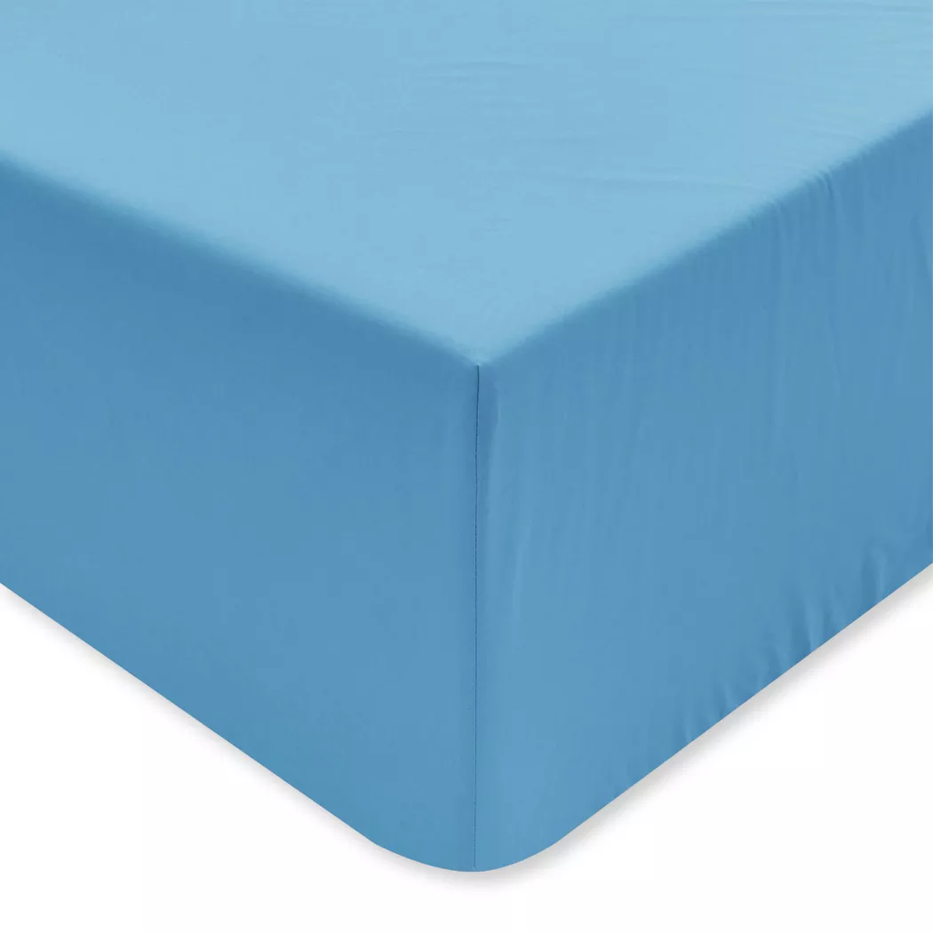 Manor Perkal Uni Fitted Sheet Azure Blue 90x200x30 cm