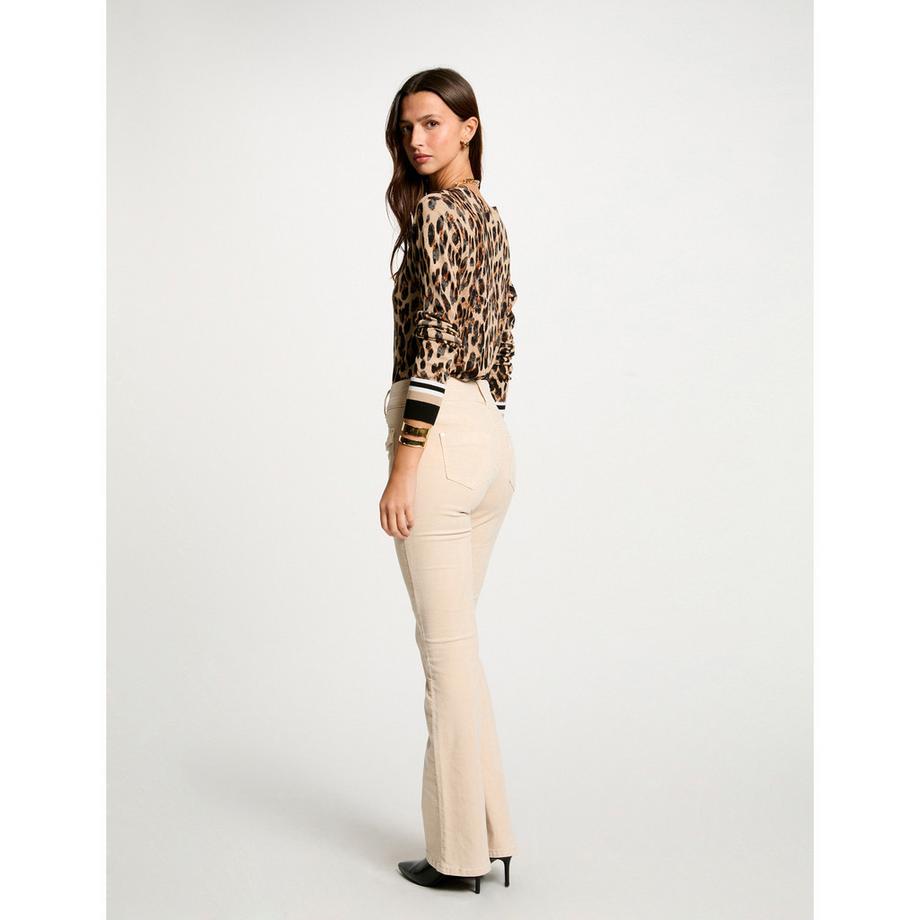 MORGAN Leopardenmuster Pullover mit gestreiften Ärmelbündchen  