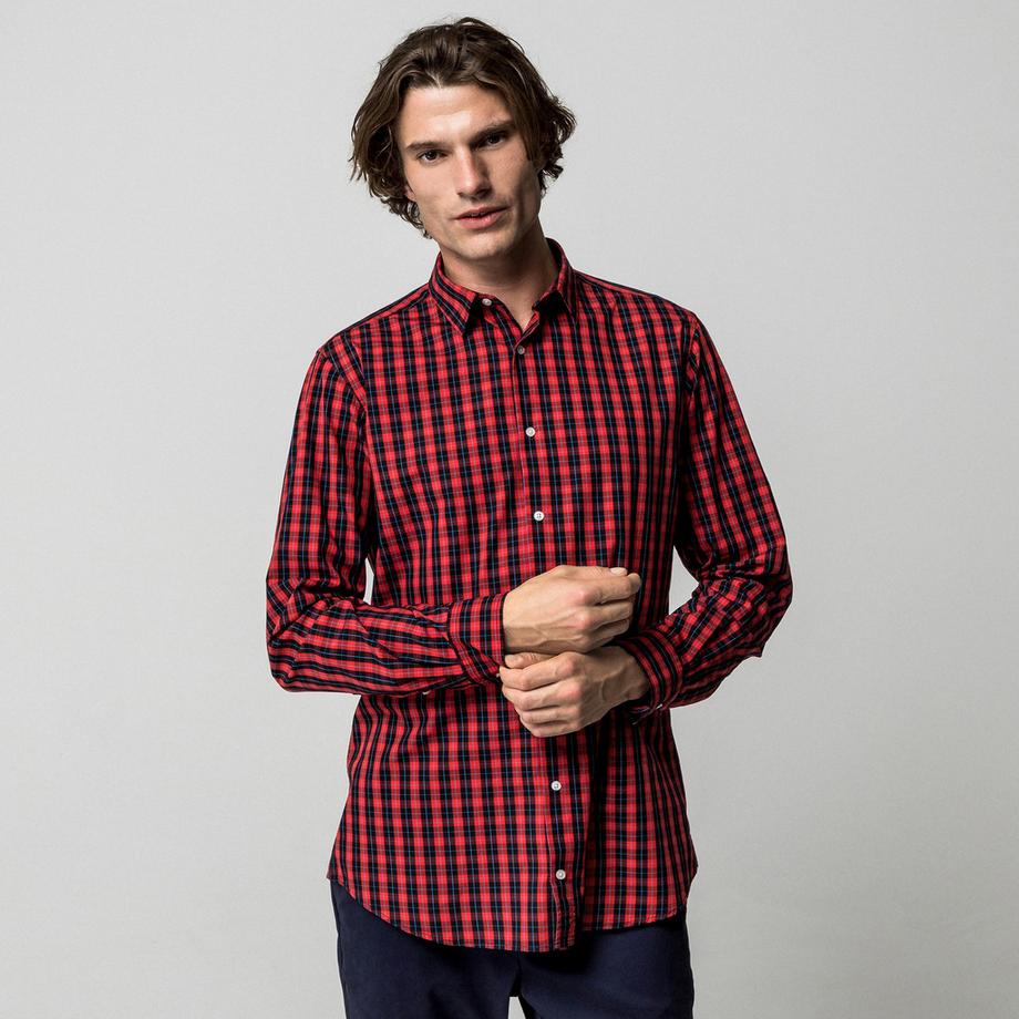 Manor Man Chemise à Manches Longues à Carreaux Modern Fit  