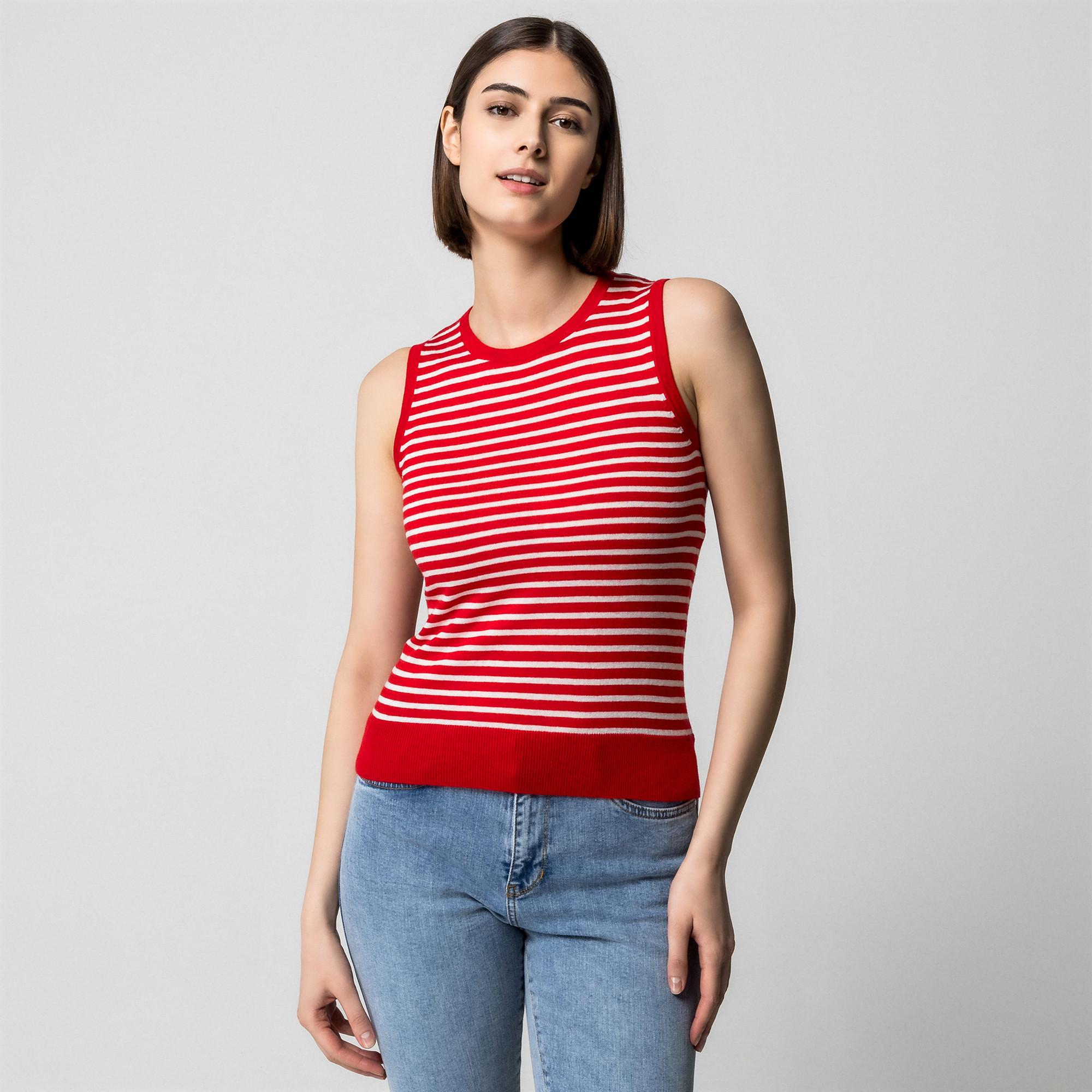 Manor Woman Pull sans manches col rond rayé  