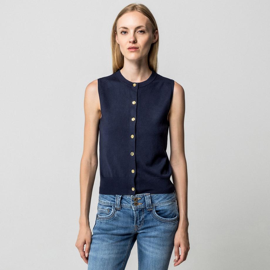 Manor Woman Cardigan Senza Maniche in Maglia Fine  