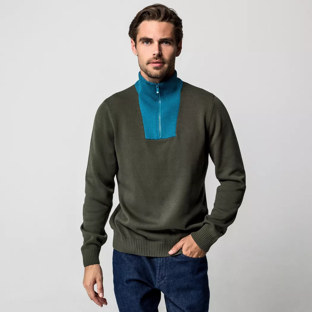 Manor Man - Pullover, Half-Zip, für Herren, Stahlblau, Größe XL