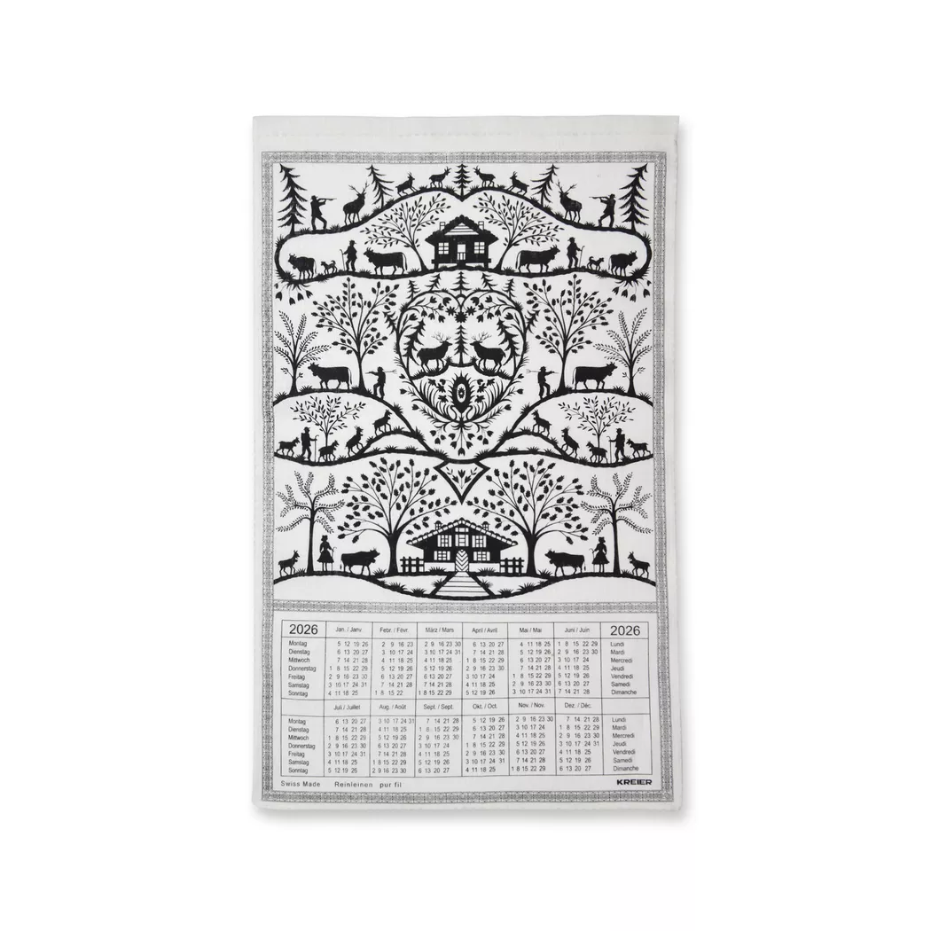 Kreier - Kalender Leinen, 43X68CM, Schwarz/Weiss