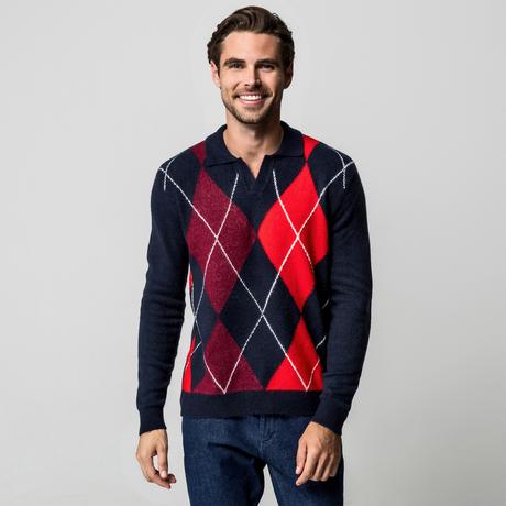 Manor Man Argyle Muster V-Ausschnitt Pullover  