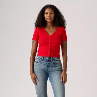 Levi's® T-shirt côtelé à manches courtes col en V avec patte de boutonnage  