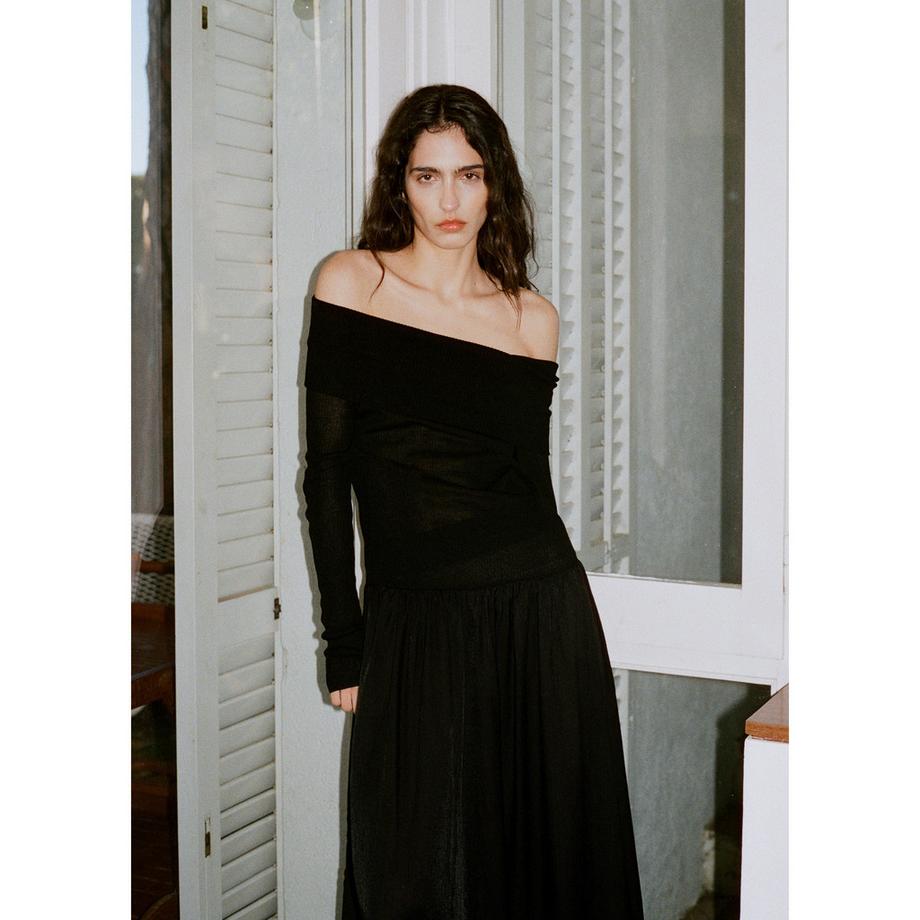 MANGO PALACE Off-Shoulder Langarm Maxikleid  